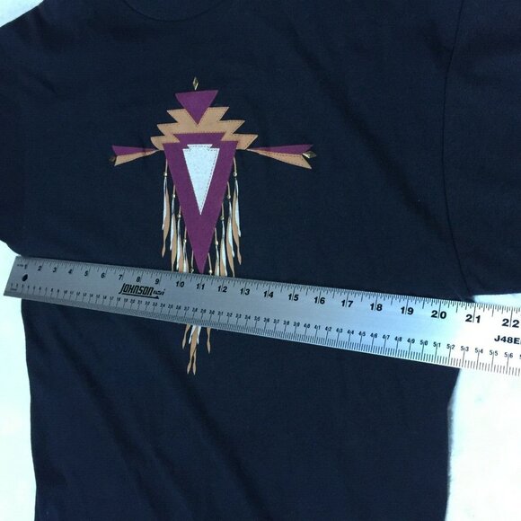 Vintage Keehn Scenes Men's Navy Blue Patchwork Crew T-Shirt Large Short Sleeve - Picture 6 of 7